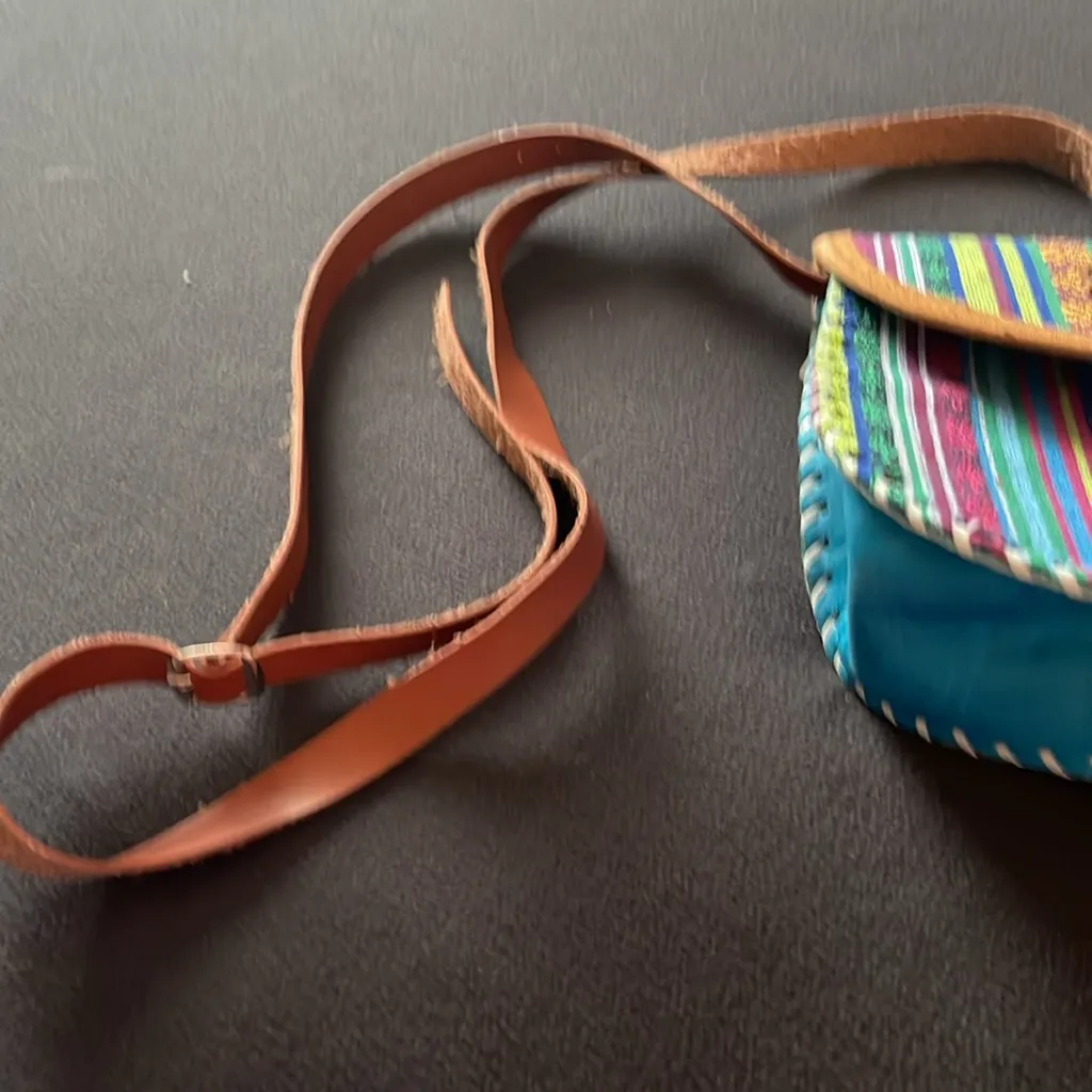 Rustic hanging purse handmade vibrant color Blue - Image 3