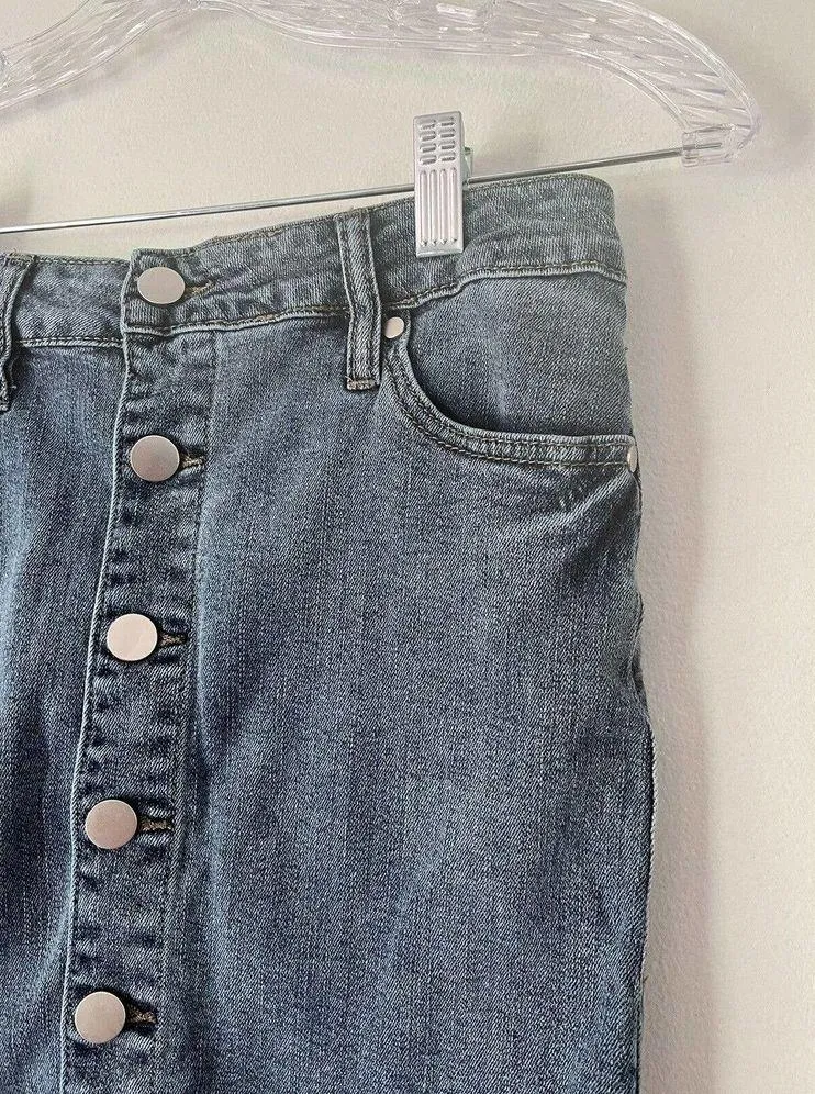 Rue 21 Button Front Distressed Stretch Denim Mini Skirt Juniors Size Small - Image 3
