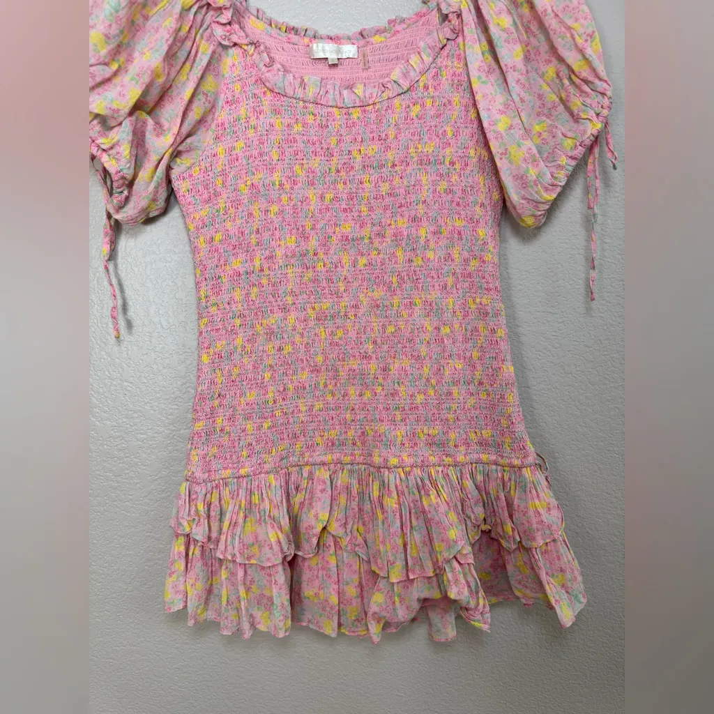 Loveshackfancy Violet Ruffle Mini Dress in Floral Melon Punch size Large $395 - Image 8
