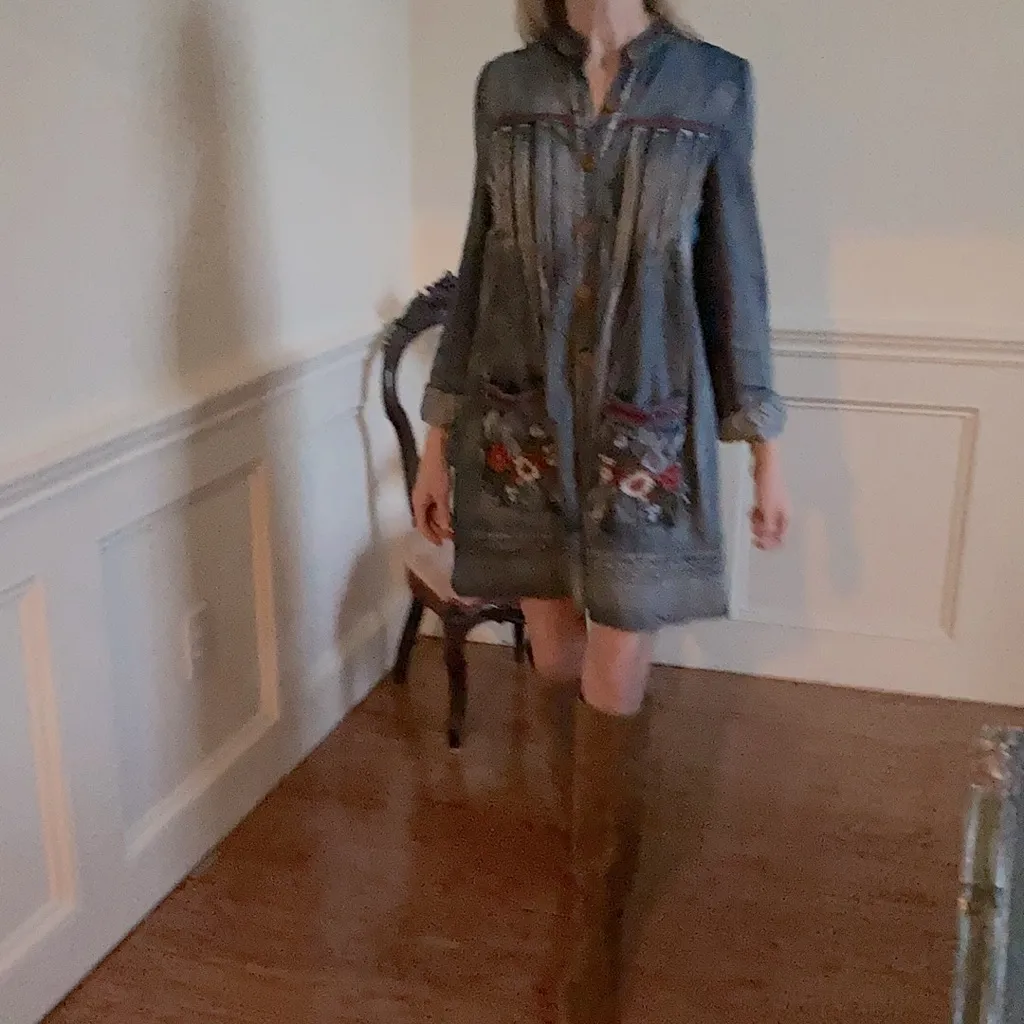 Rare, Vintage style denim, embroidered flower pouch pockets dress Blue Size M - Image 2