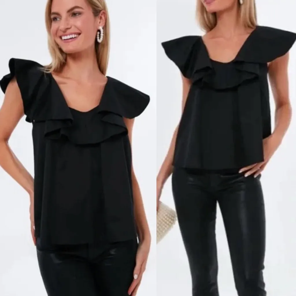 Pomander Place Tuckernuck Willabe Black Ruffle Cotton Top Size XS - Image 2