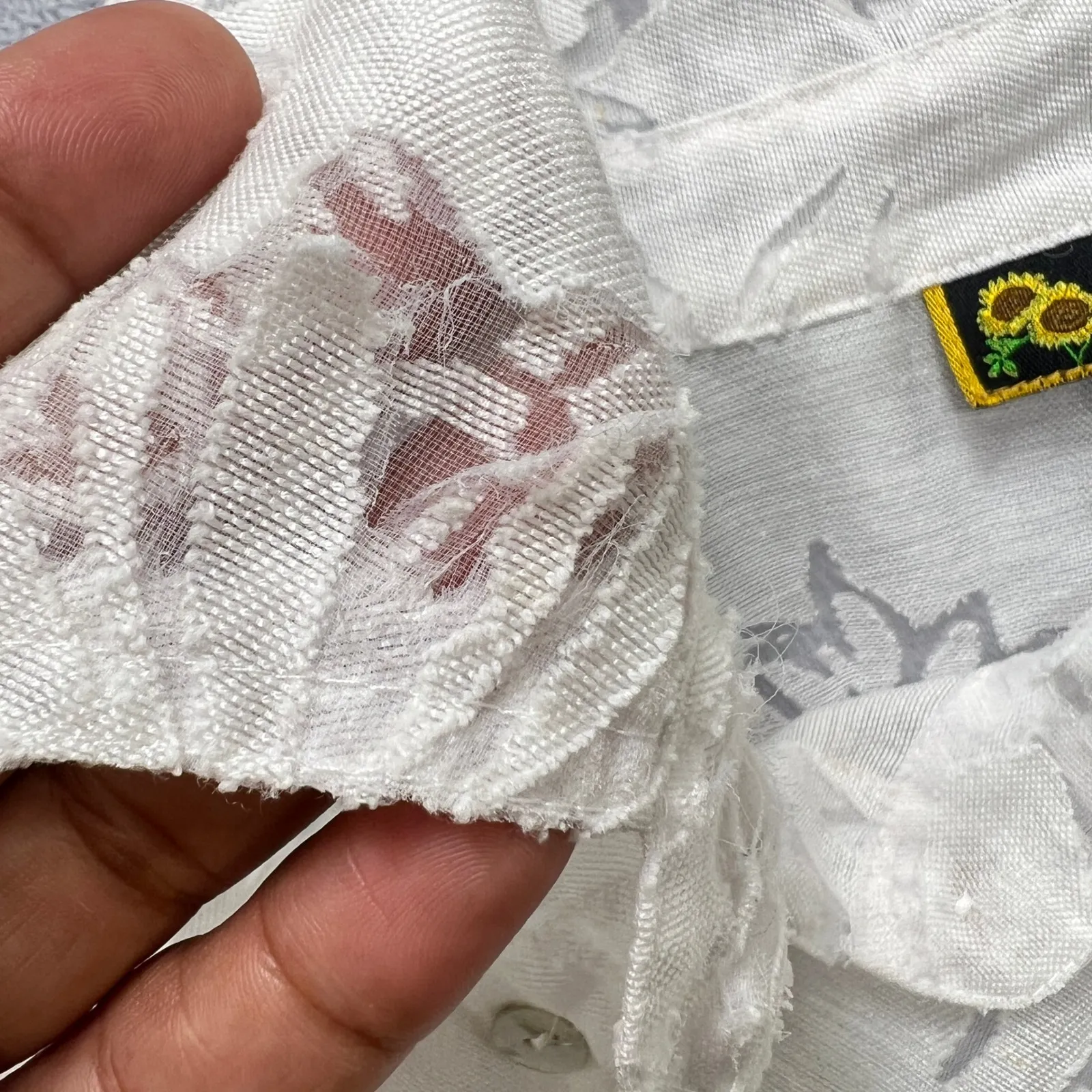 Mirasol‎ 1X White Linen Blend Floral Burnout 3/4 Sleeve Button Down Shirt Blouse - Image 4