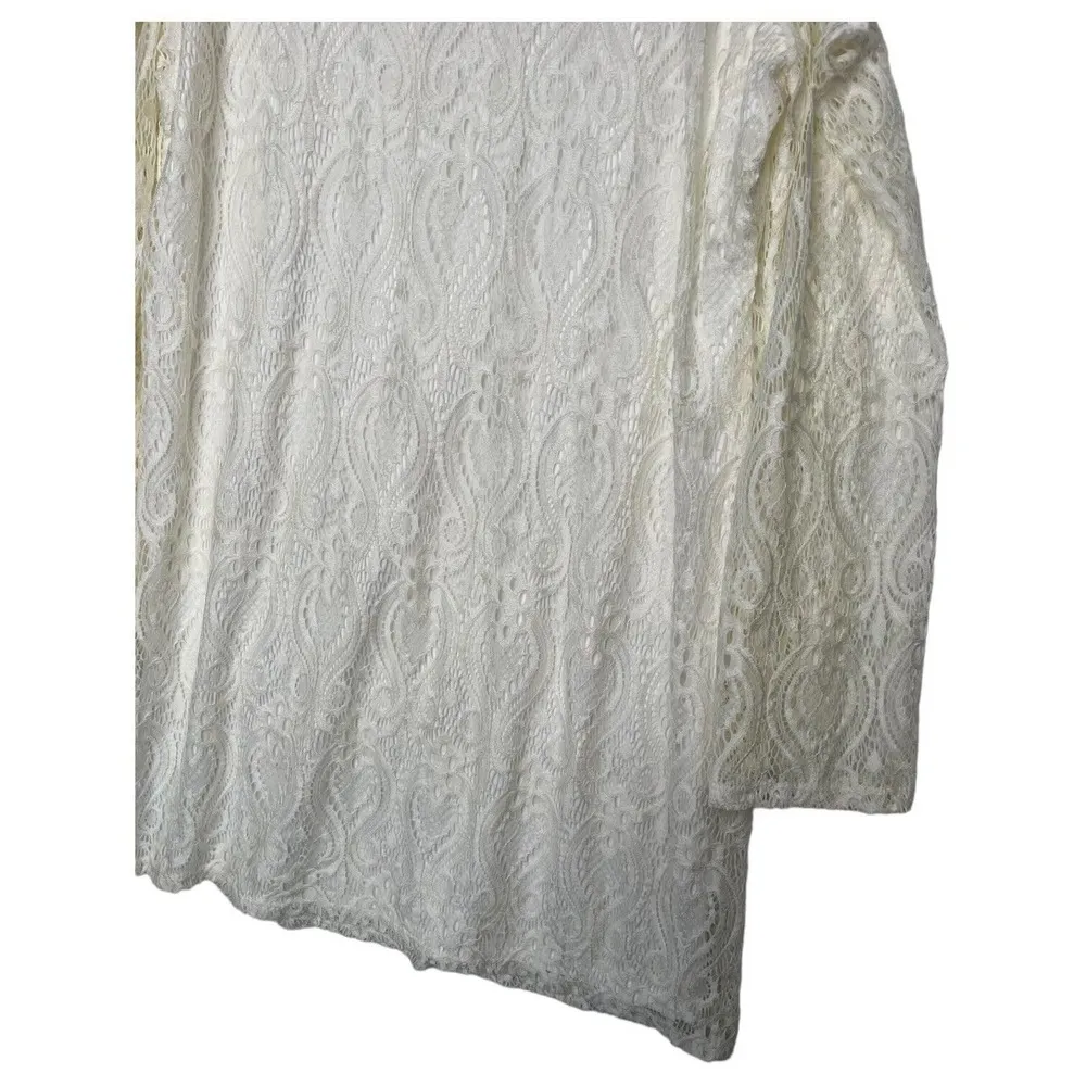 New Ultra Flirt Dress Womens 1X Lace Overlay Cold Shoulder Long Sleeve Ivory - Image 9
