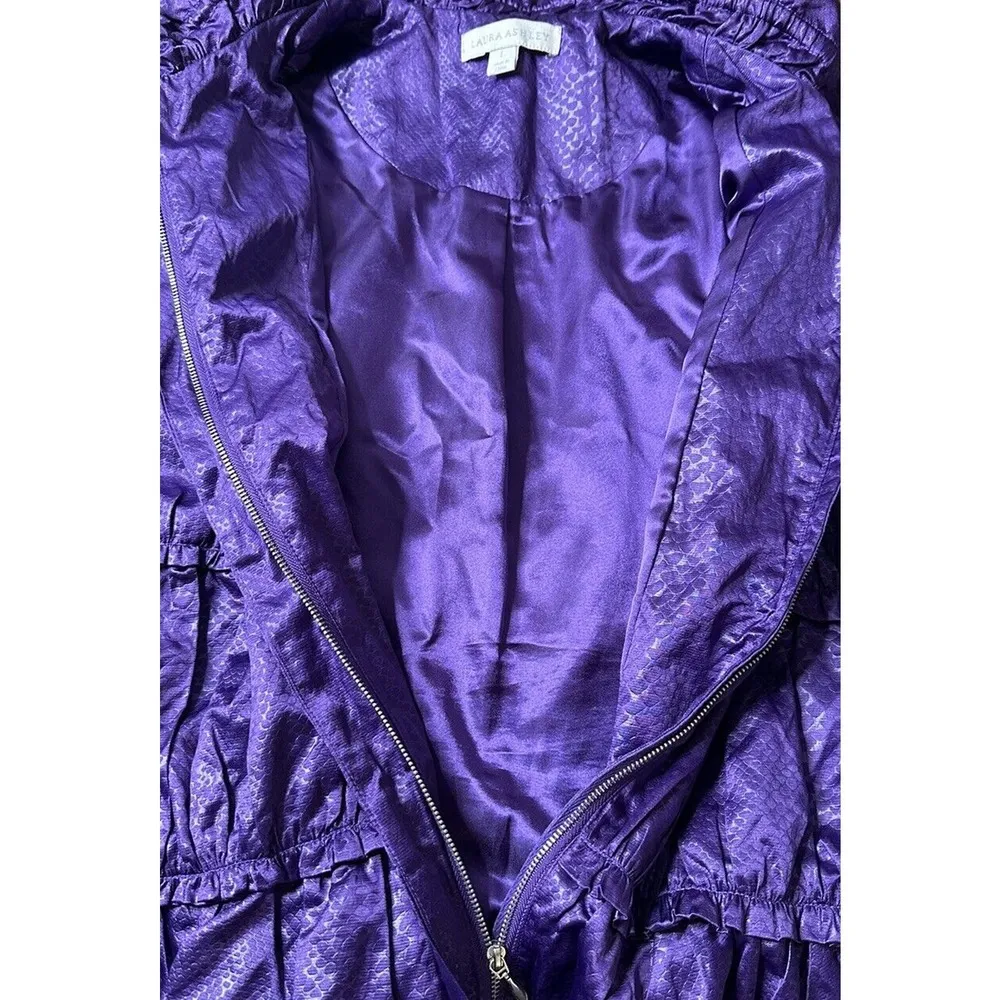 LAURA ASHLEY Retro Purple Snake Embossed Metallic 80’s Ruffle Jacket Lined Sz L - Image 8