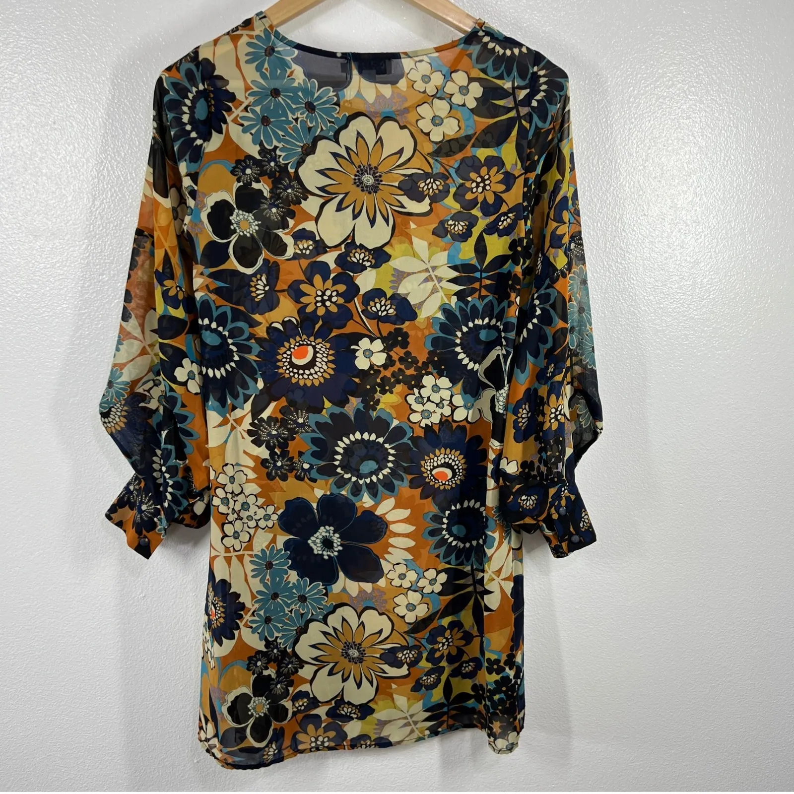 Molly Bracken Floral Print Mini Dress Long Sleeve‎ Sheer Chiffon Boho Small Chic - Image 2