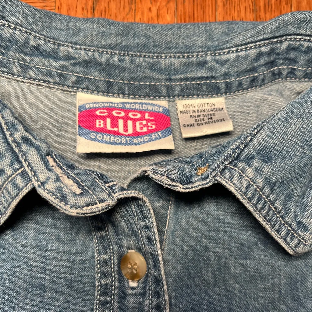 Vintage 90s Cool Blues Women's M Denim Embroidered Autumn Shirt Blue Size M - Image 3
