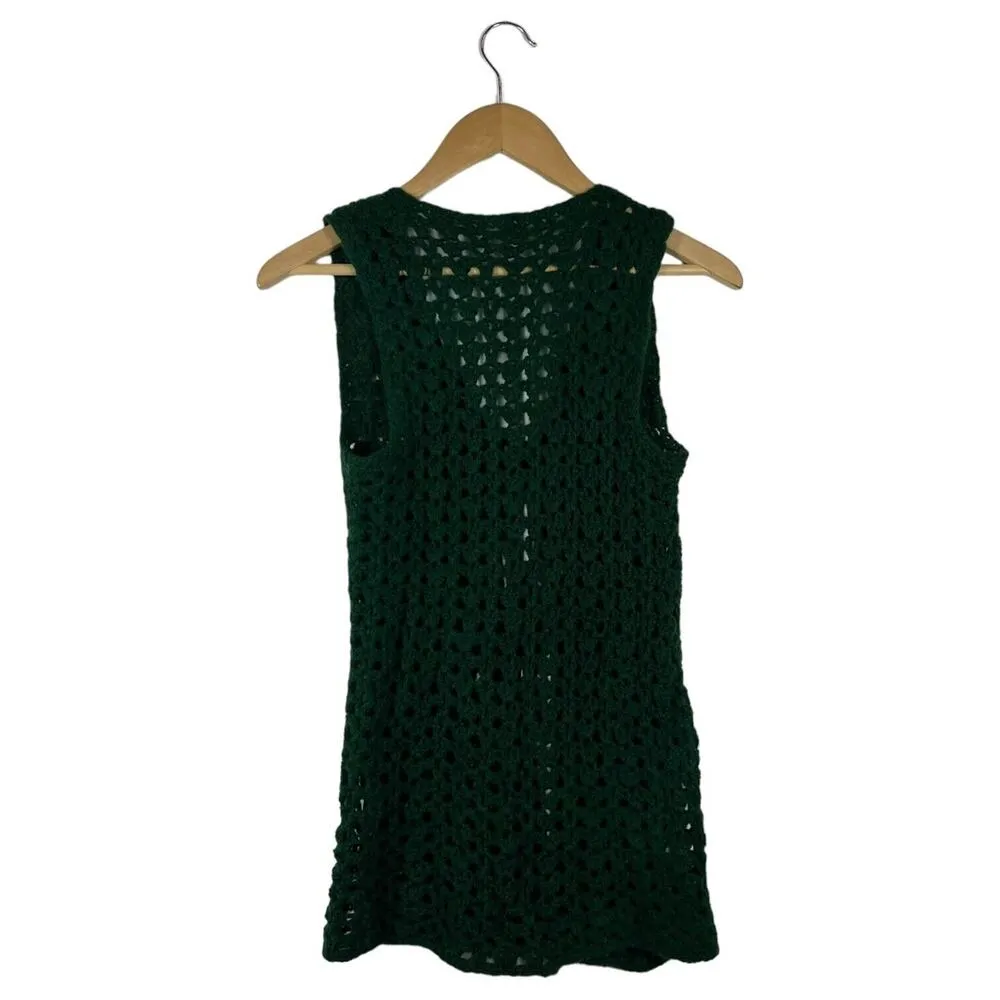 Handmade Crochet Sweater Vest Womens S Knit Grannycore Grandma Open Front Green - Image 6