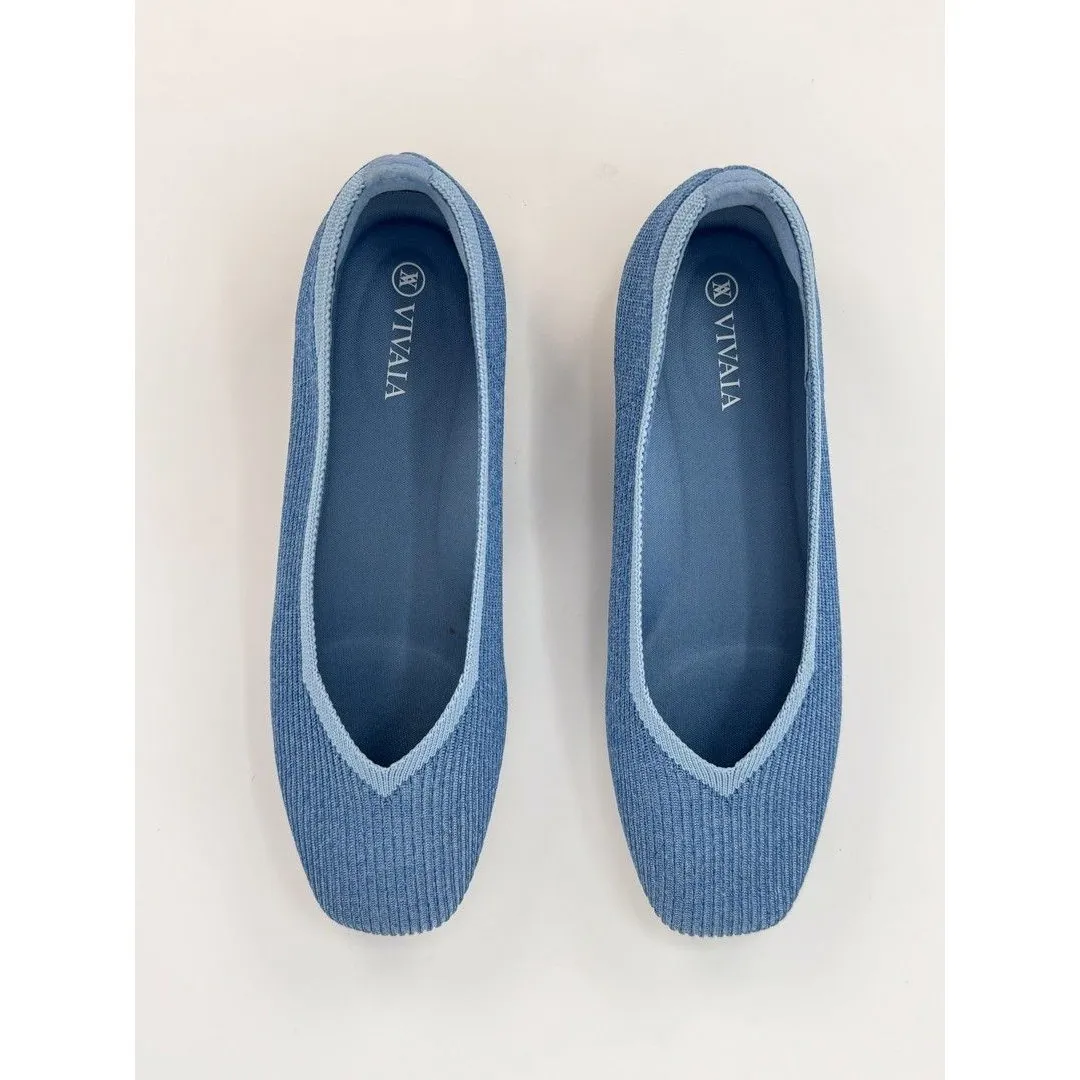 Vivaia Margot 2.0 Womens Ballet Flats Denim Blue Square V Cut Slip On 37.5 US 7 - Image 7