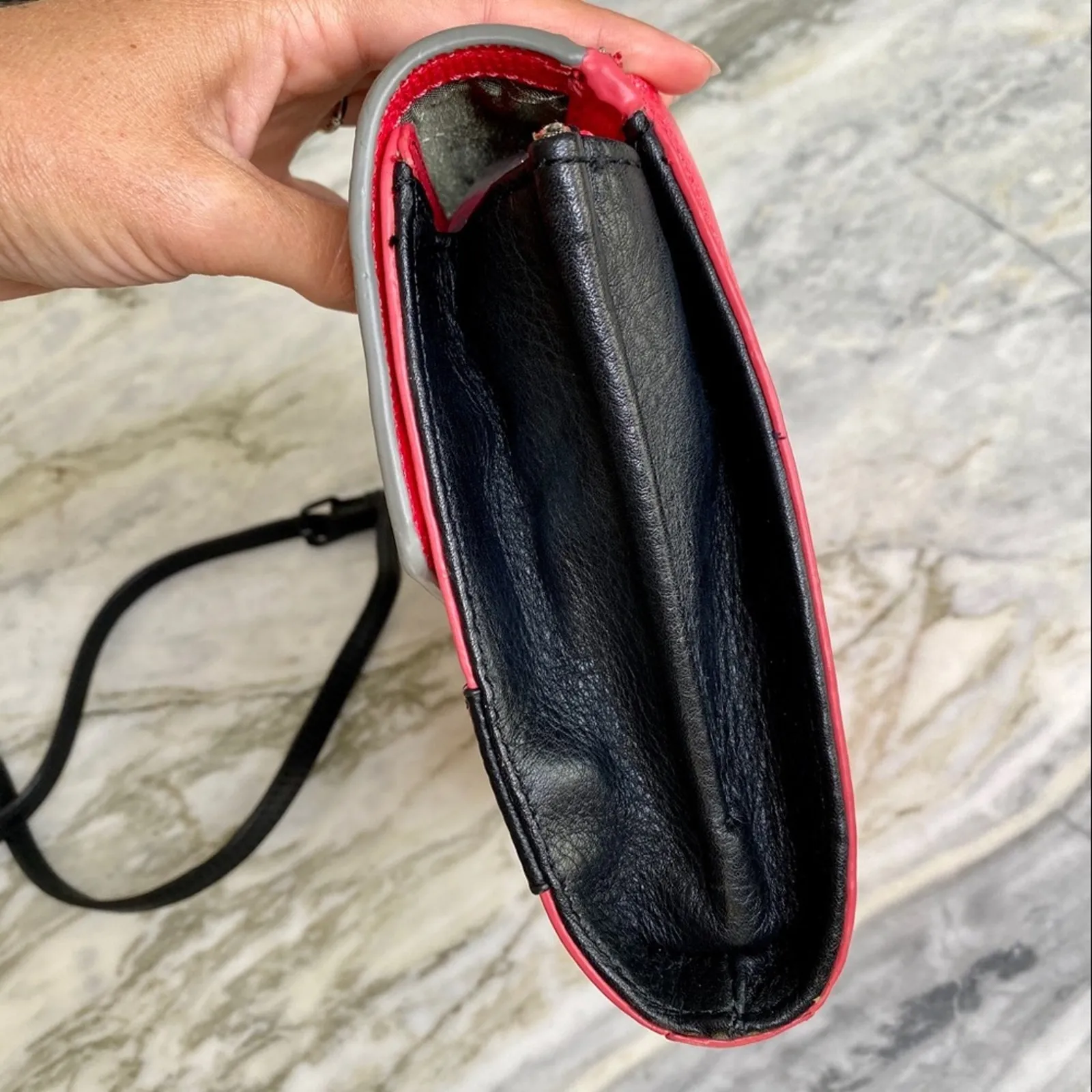 Vince Camuto "Geri" Leather Colorblock Crossbody Purse in Pink Black Grey - Image 5