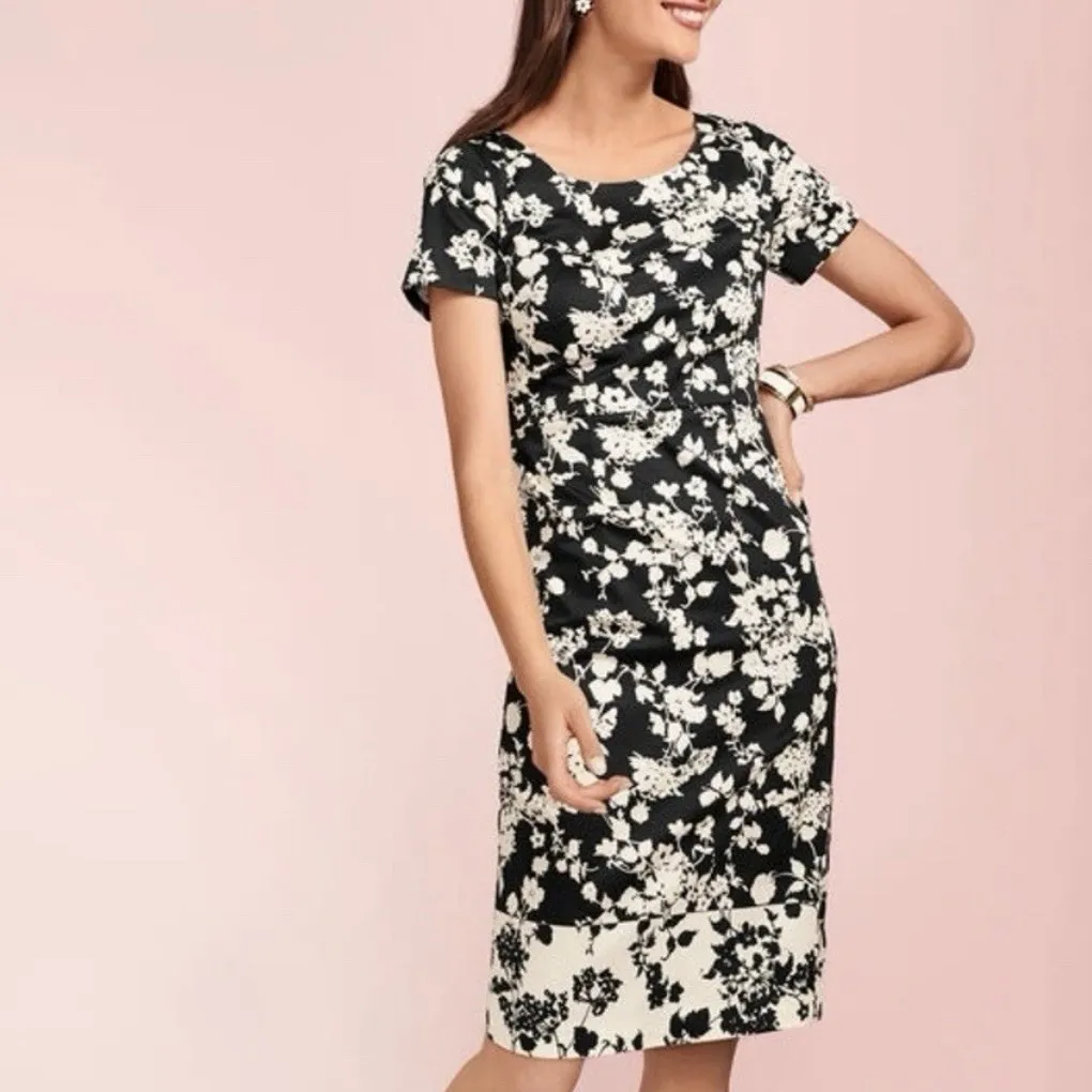 Talbots Black Ivory Floral Boat Neck Stretch Sheath‎ Dress Size 12 - Image 2