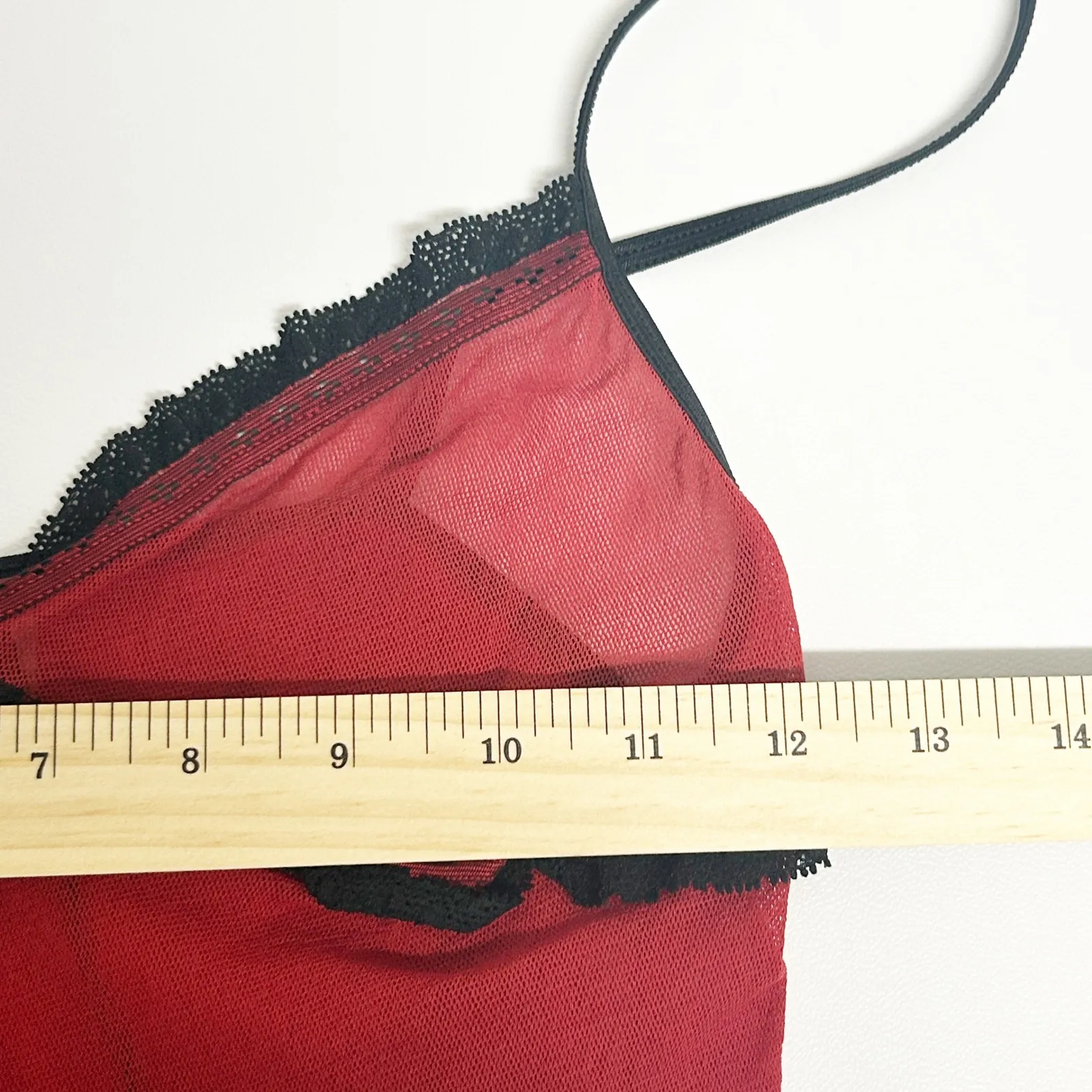 Womens Y2K Fairycore Feminine Dainty Mesh Lace Trim Babydoll Cami Top Size M Red - Image 6