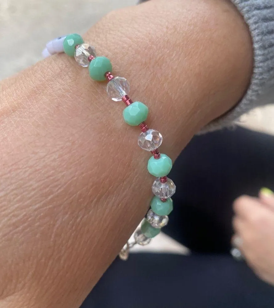 HOLA Letter Beaded Bracelet Mint Green, Clear & Metallic Pink Beads - Image 3