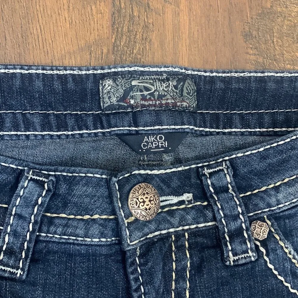 Silver Aiko Capri Low Rise Stretch Thick Stitched Jeans - Image 2