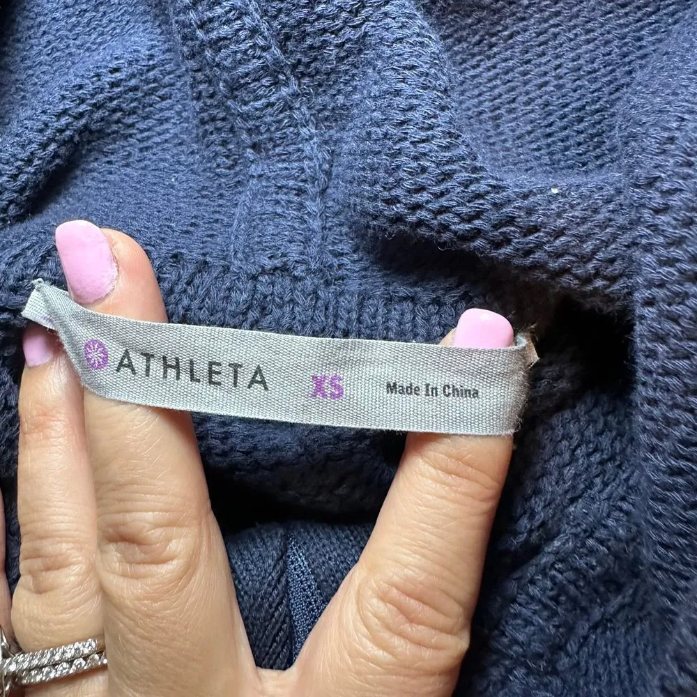 Athleta Cozy Navy Hooded Zip-Up‎ Sweater Casual Comfort Layering cable knit - Image 5