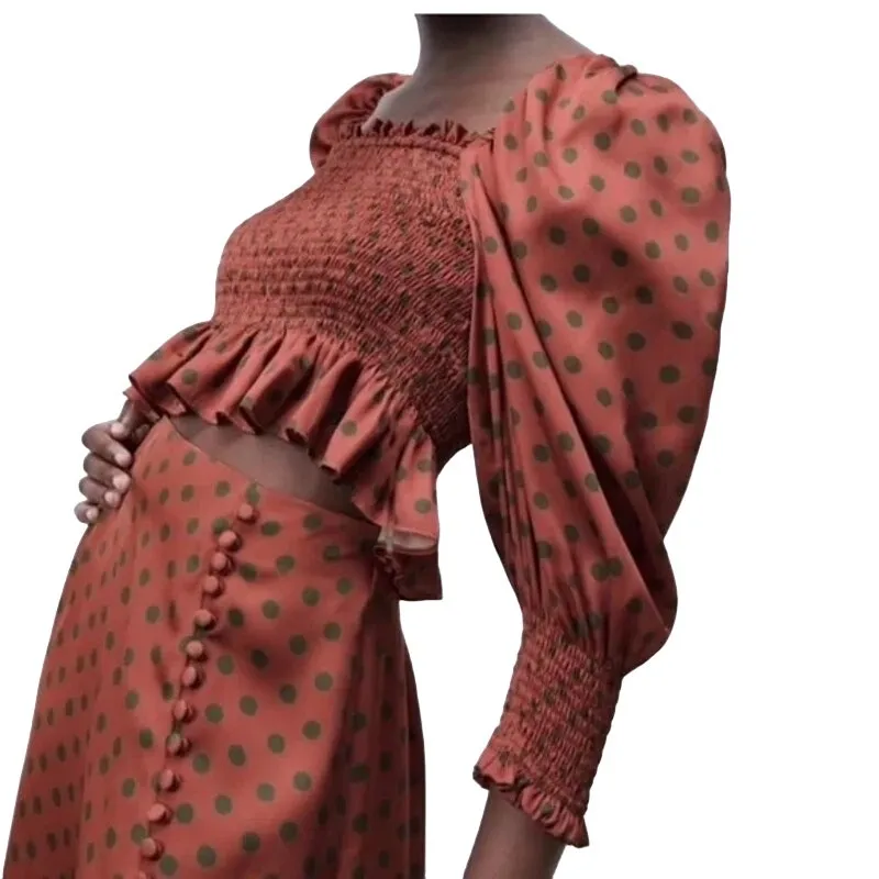 Zara Satin Glam Smocked Polka Dot Puff Sleeve Blouse -‎ S EUC - Image 4