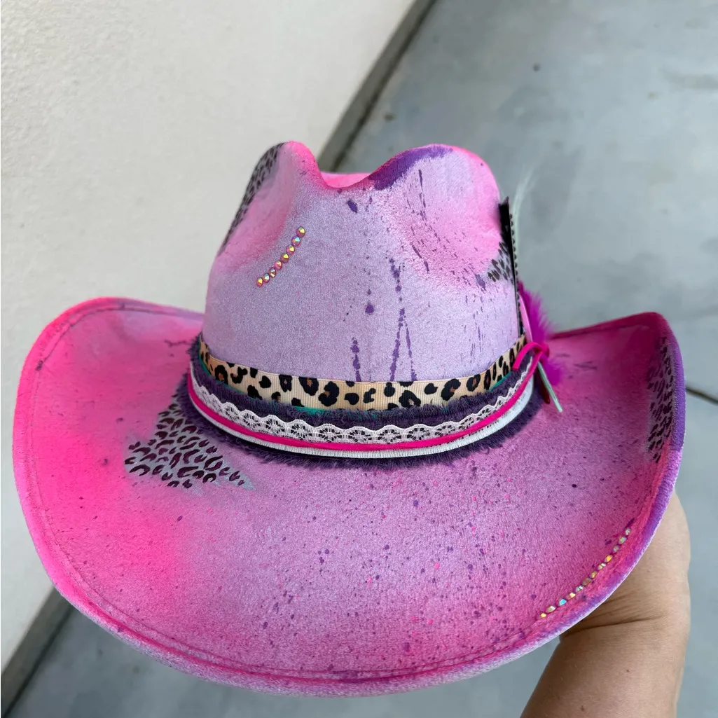 Dolly Parton pink and purple cowboy hat western festival hat - Image 3