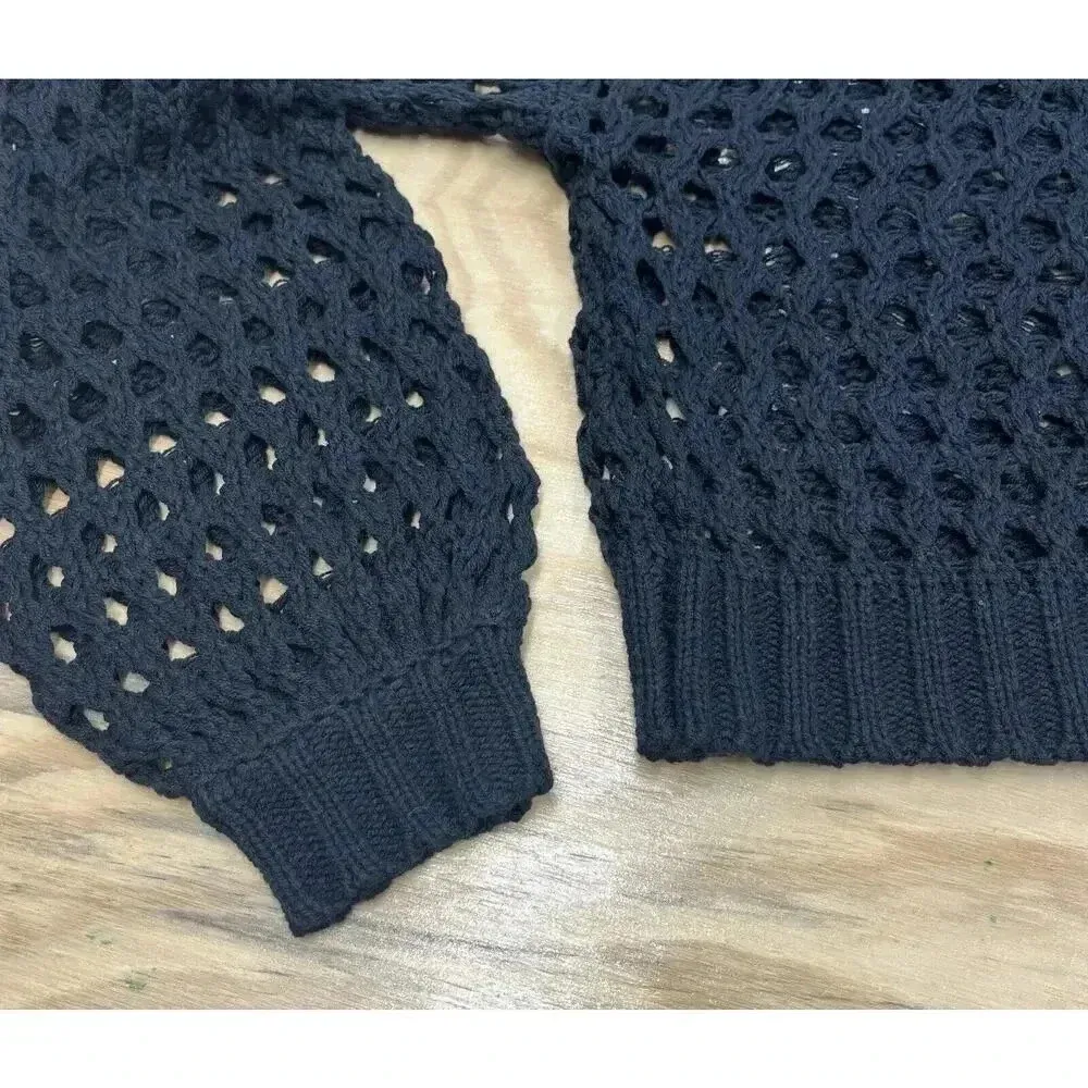 Anthropologie One-Shoulder Crochet Sweater Open Stitch Black Top ONE SIZE NEW - Image 5
