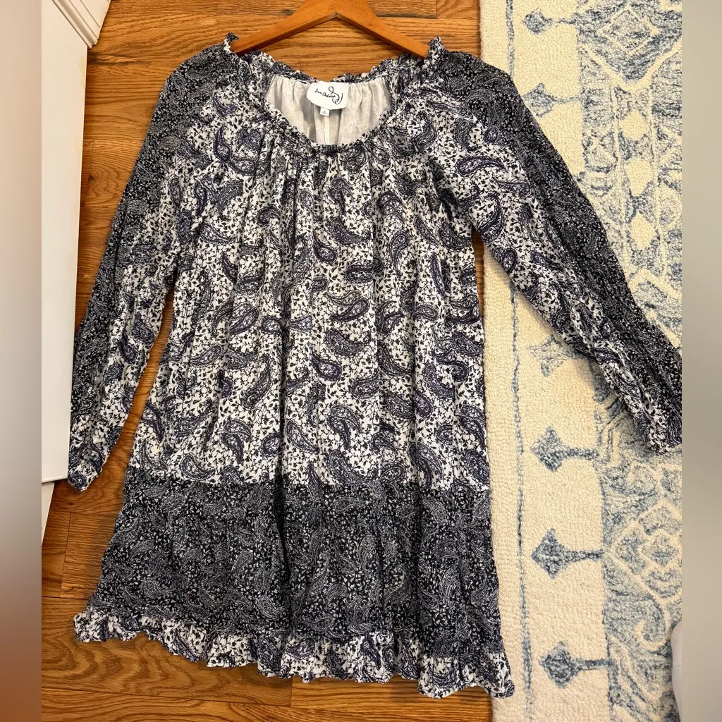 Sam Edelman Paisley Mini Rainey Scoop Neck Longsleeve Dress Size Small - Image 5