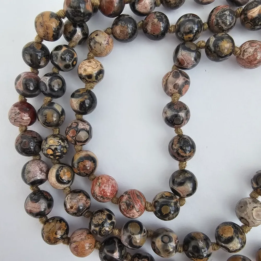 Leopard Skin Jasper Bead Crystal Long necklace Brown - Image 5