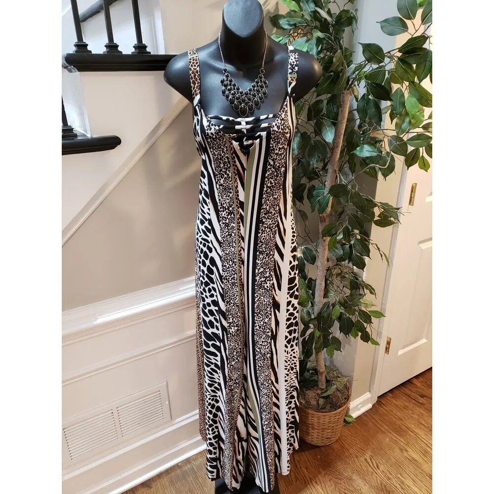 Women's Jumpsuit Multicolor Animal Print Strapless Flared Leg Cutout V XL Black - Image 2