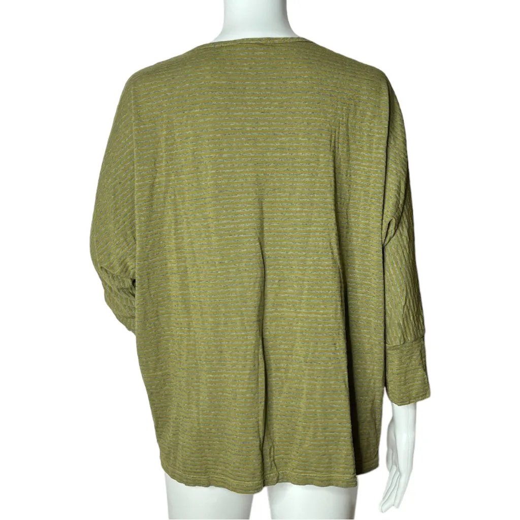 Tianello Women’s Green Gray Striped‎ Tunic Top 3/4 Sleeve Scoop Neck - Image 4