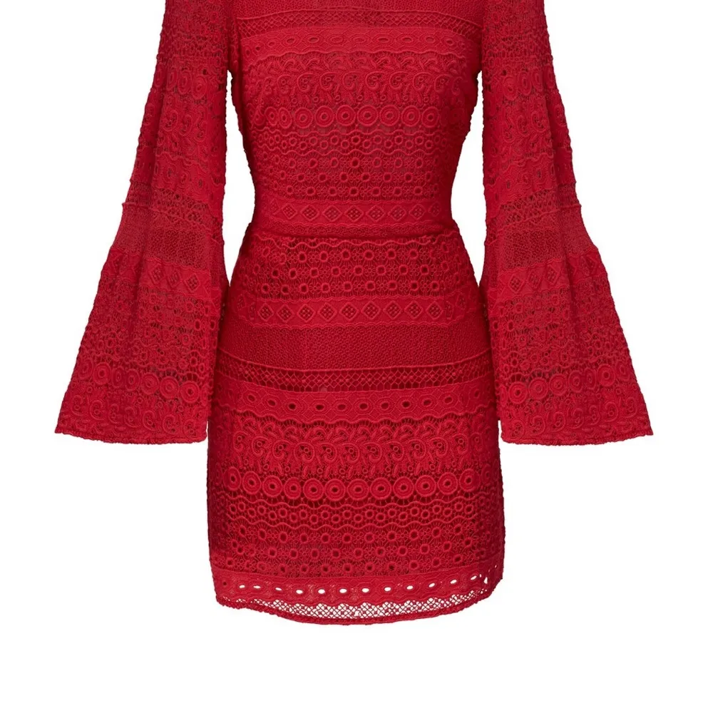 Rebecca Minkoff Red Grin Eyelet Dress SZ 2 - Image 4