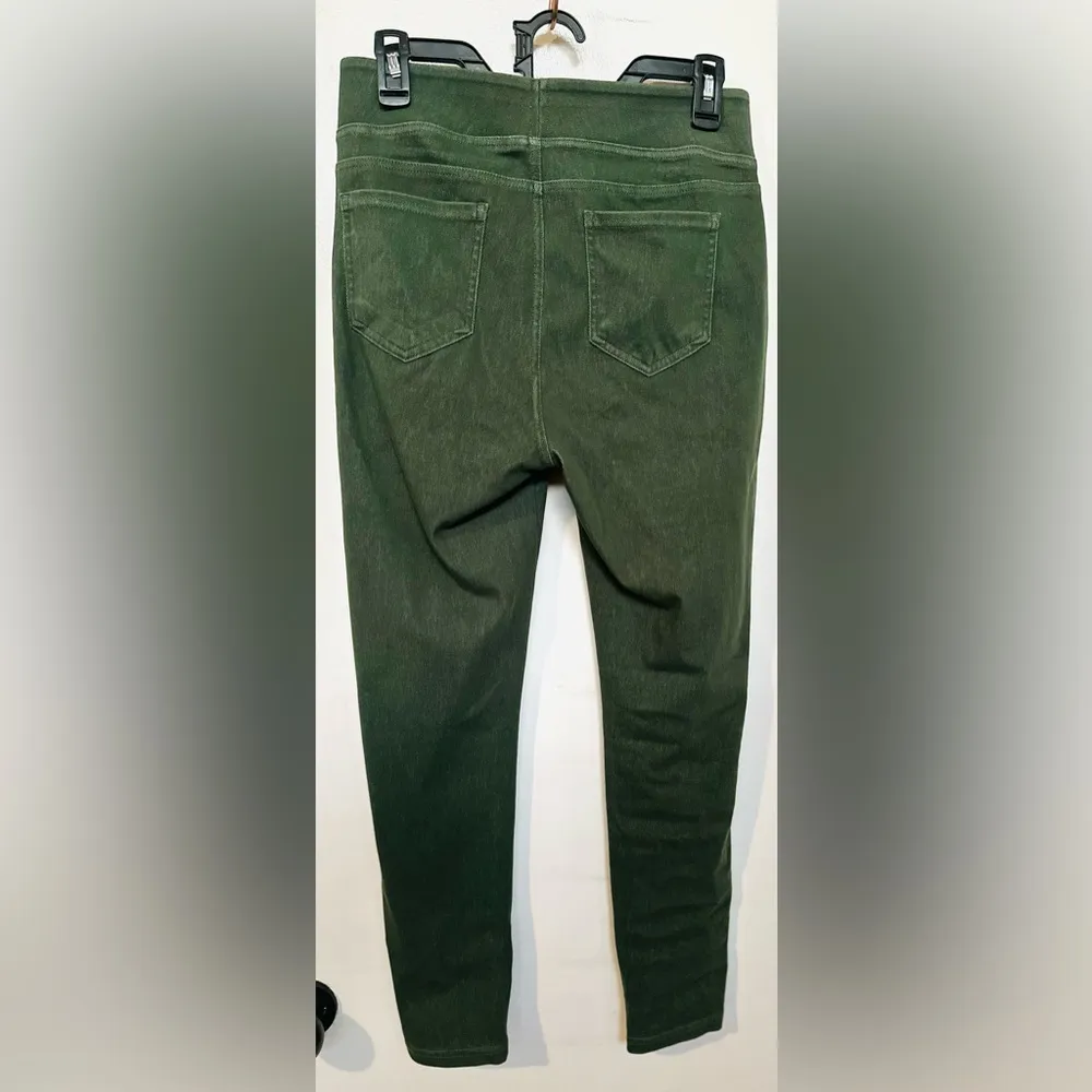 Flex High Waisted Back Pocket Forest Green Stretchy Knit Denim Leggings M - Image 6