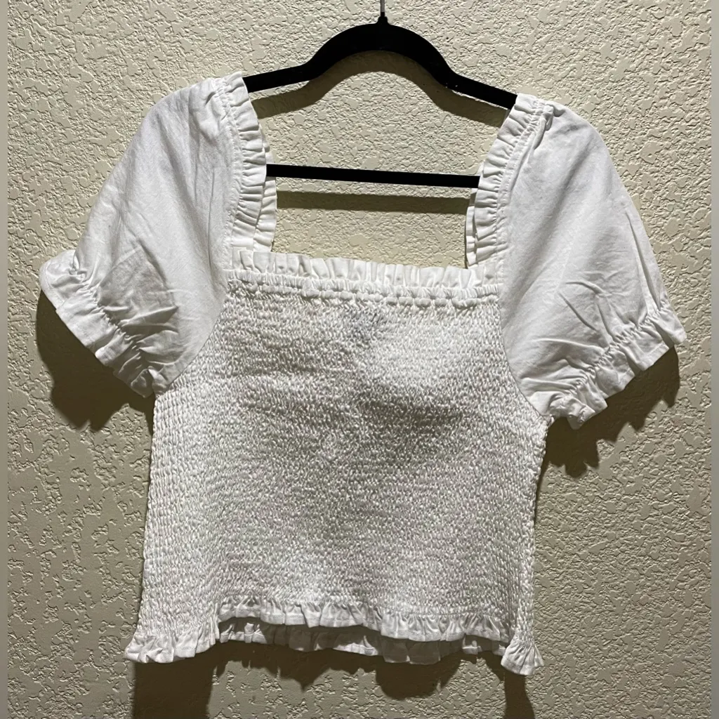 Oat New York NWT Elegant White Smocked Women's Top Short Sleeve Size XL - Image 3