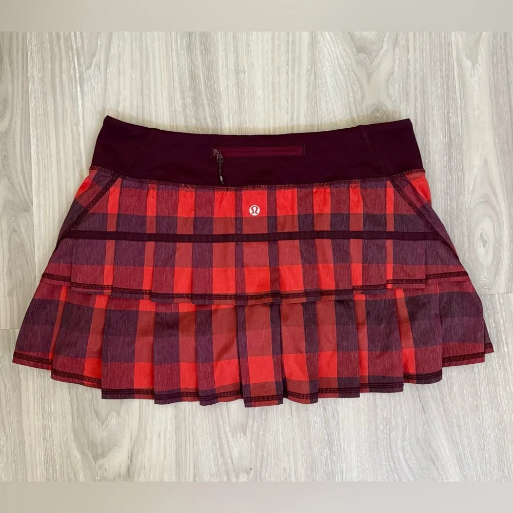 Y2K Lululemon Pace Setter Skirt Yama Check Heathered Flaming Tomato Sz8 Rare - Image 9