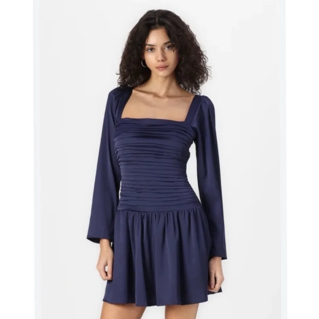 Abercrombie & Fitch Emerson Drop-Waist Satin blue Mini dress NWOT - Image 5