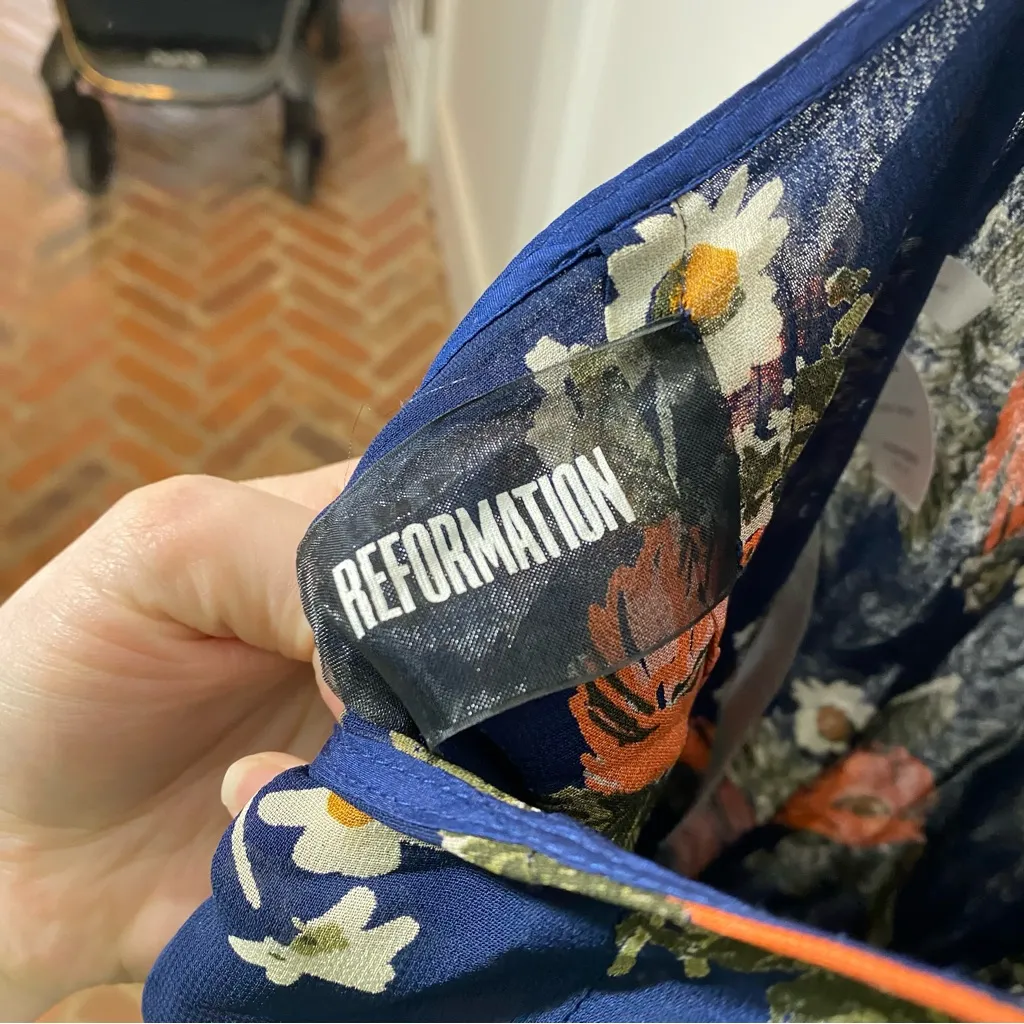 Reformation Miri Jumpsuit Floral Ruffle Wide Leg Crop Cut Out size‎ 4 viscose - Image 6