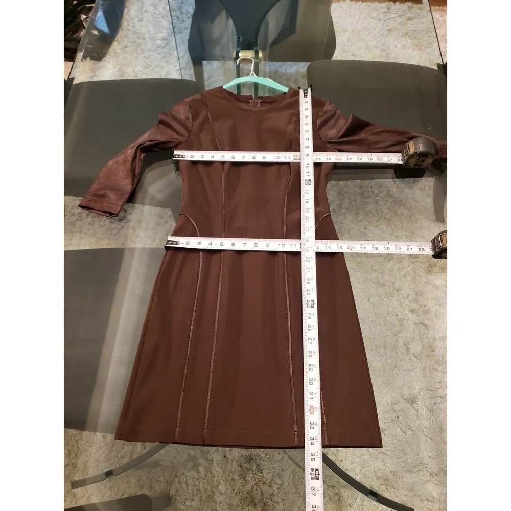 Nha Khanh Women's Brown Polyester Long Sleeve Crew Neck Knee Length Dress Size 4 - Image 6