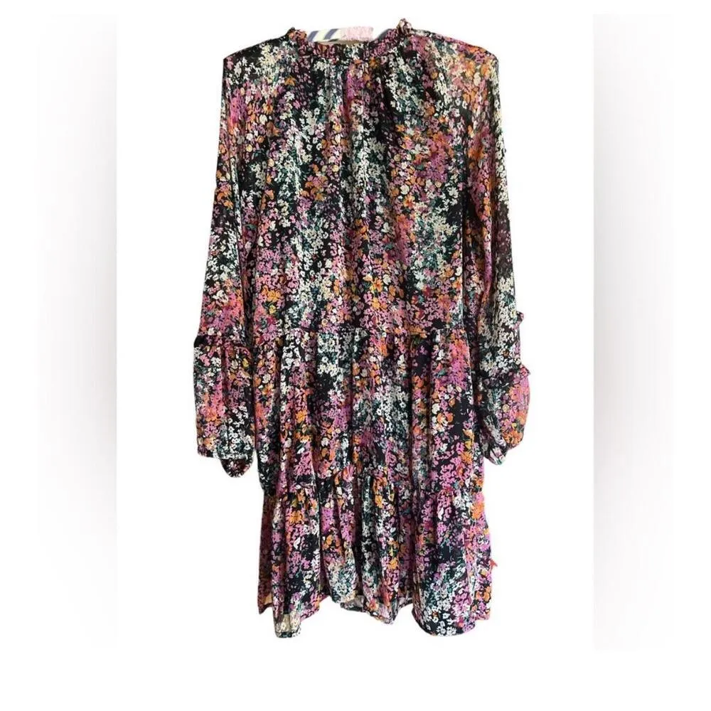 Vince Camuto floral bohemian Three Tier Mini Dress MEDIUM BLACK/Multi womens - Image 12