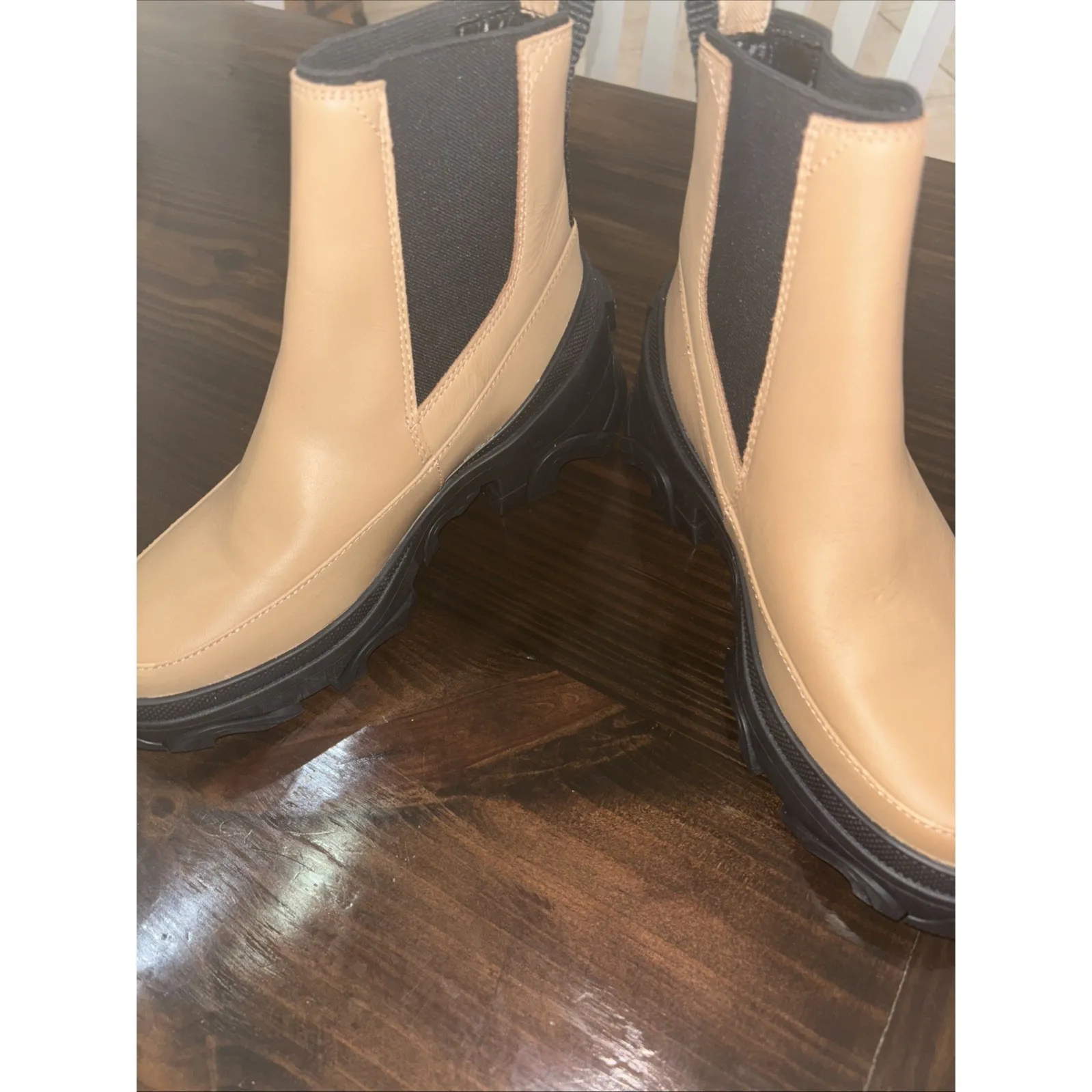 NEW SOREL Womens Brex Waterproof Platform Chelsea Boot US 6.5 Tawny Buff/Black - Image 3