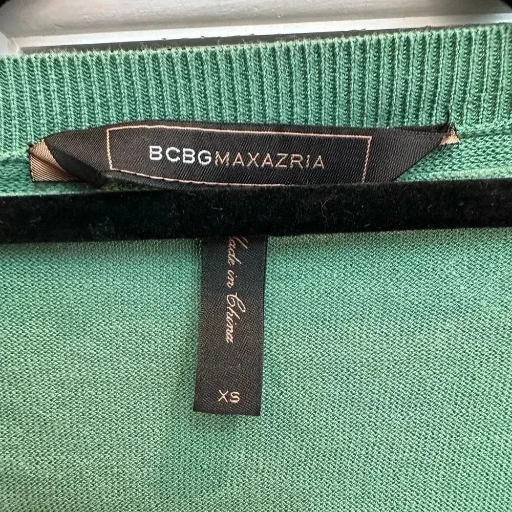 Vintage BcbgMaxAzria Y2K Light Amazon Green Silk Babydoll Knit Blouse Size XS - Image 6