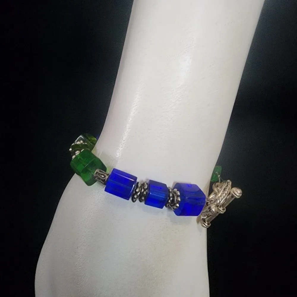 Blue & Green Glass Bracelet Green - Image 3