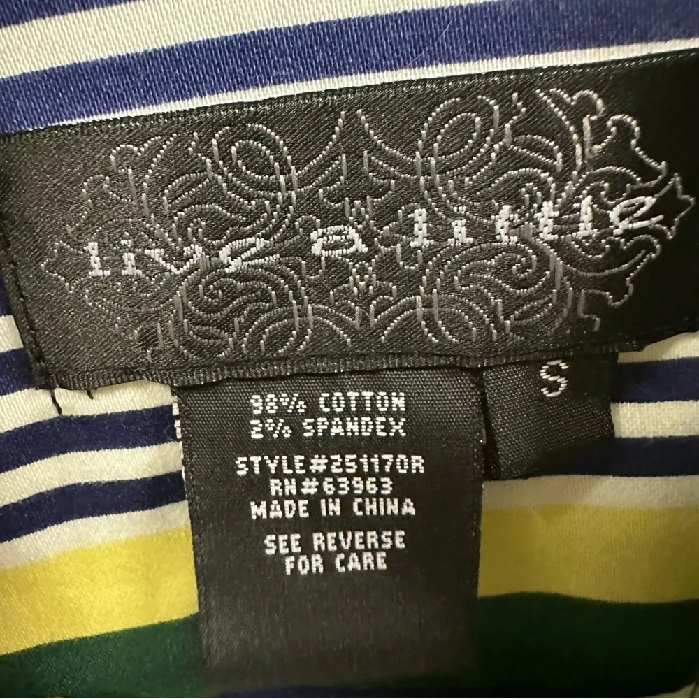 Live A Little Button Up Neon Navy Green Aqua Striped Pocket Jacket Womens Small - Image 12