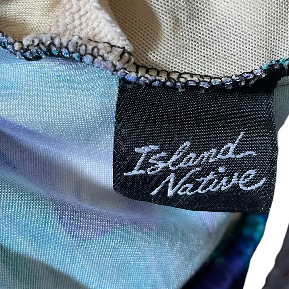 Island Native Vintage 80s Blue Tropical Coastal Earthy Floral One Piece Swimsuit - Image 7