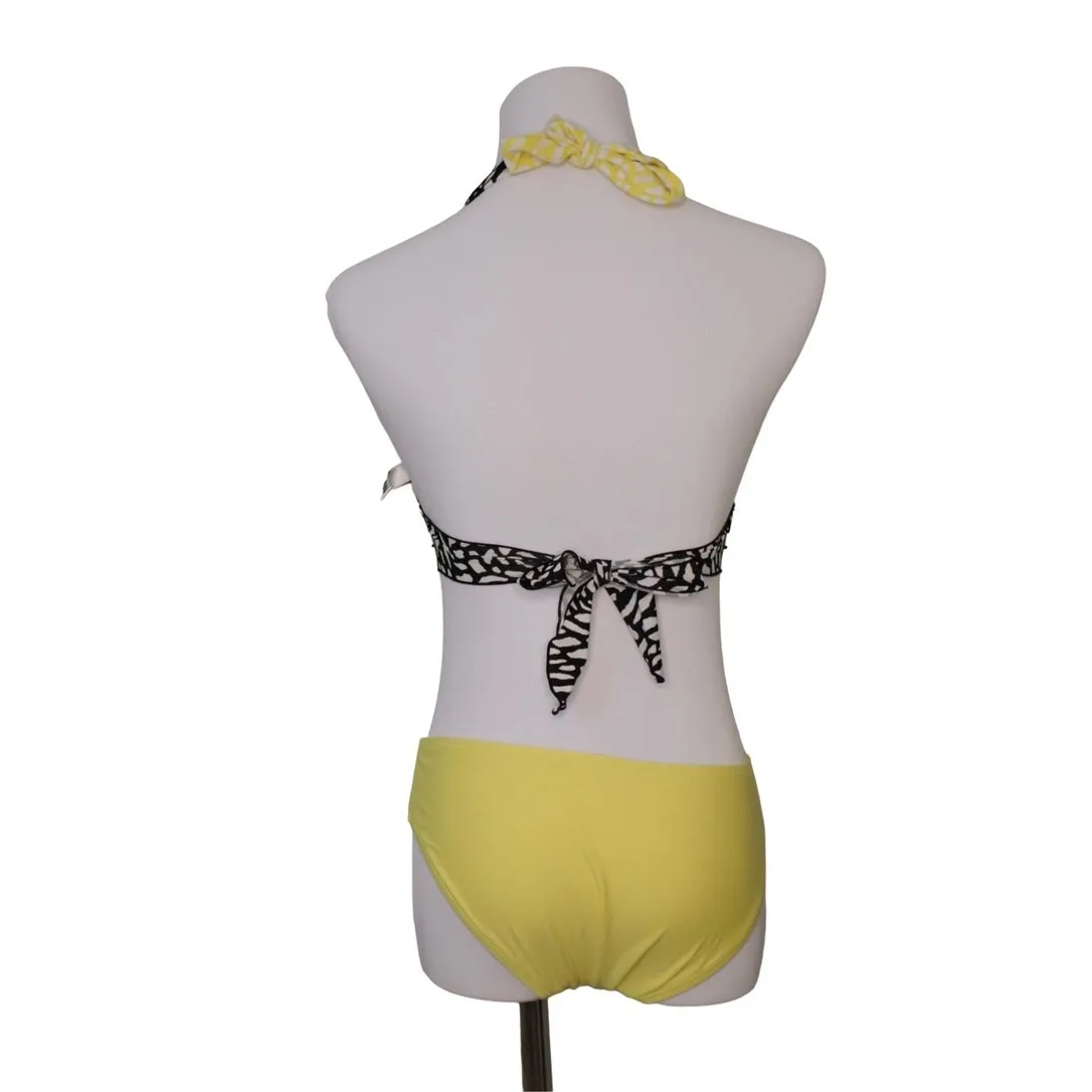 24th‎ & Ocean Black Yellow Ruffle Moderate Coverage Bikini Swimsuit MEDIUM Beach - Image 2