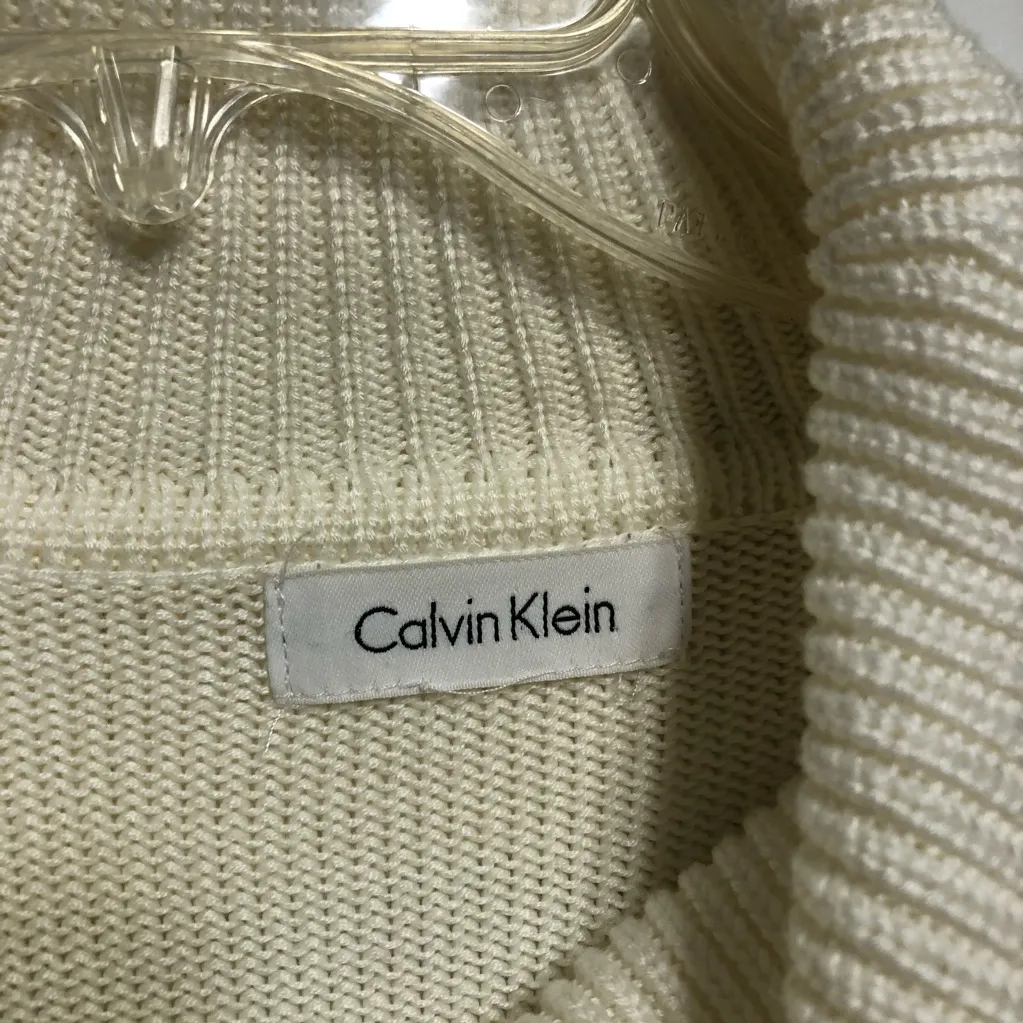 Calvin Klein Fisherman Style Turtleneck Ivory Cream Sweater Size Medium Cozy - Image 2