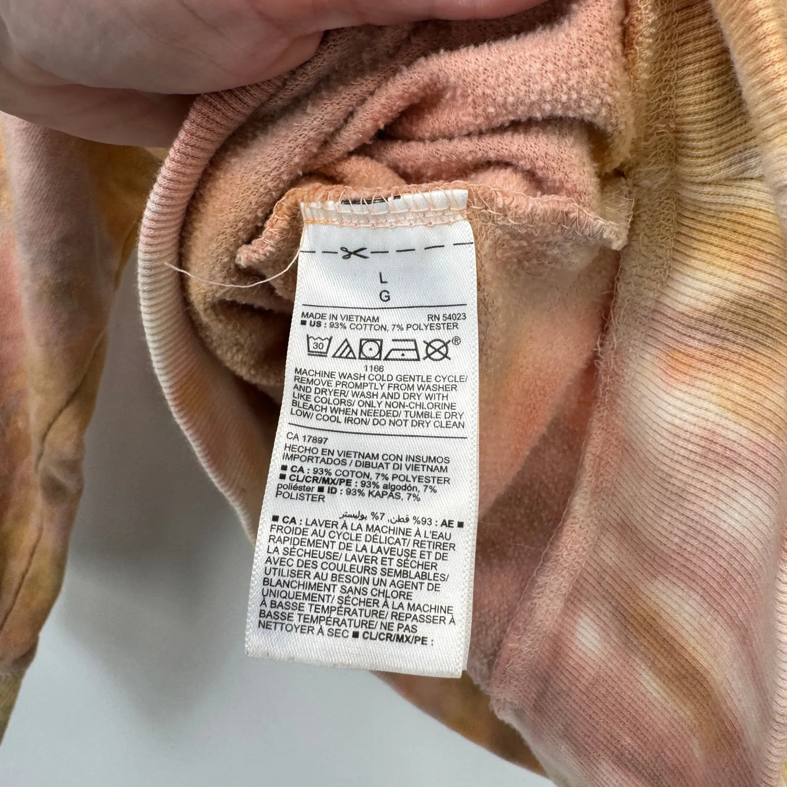 Old Navy Tie Dye Crewneck Sweatshirt Womans Large Orange Pink Cotton Polyester - Image 8