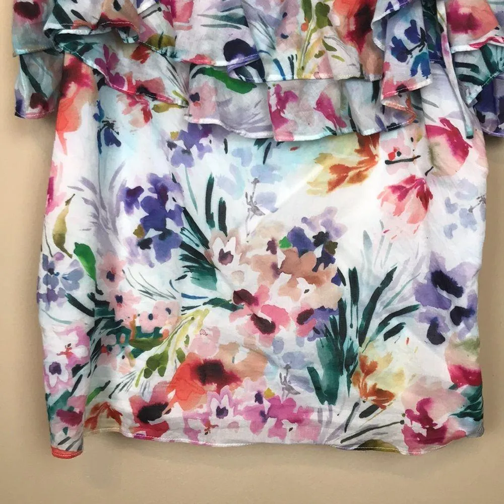 Amanda Uprichard Women’s Floral Print Multicolor Ruffle Tie Straps Tank Blouse - Image 3