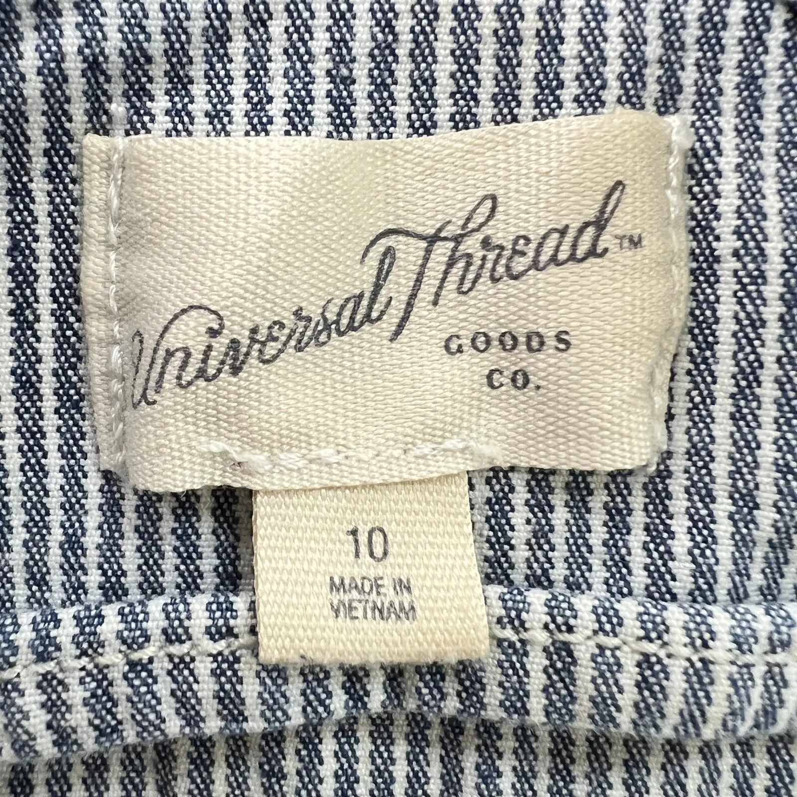 Target Universal Thread Denim Overalls Romper‎ Striped Blue White Cotton Blend Size 10 - Image 5