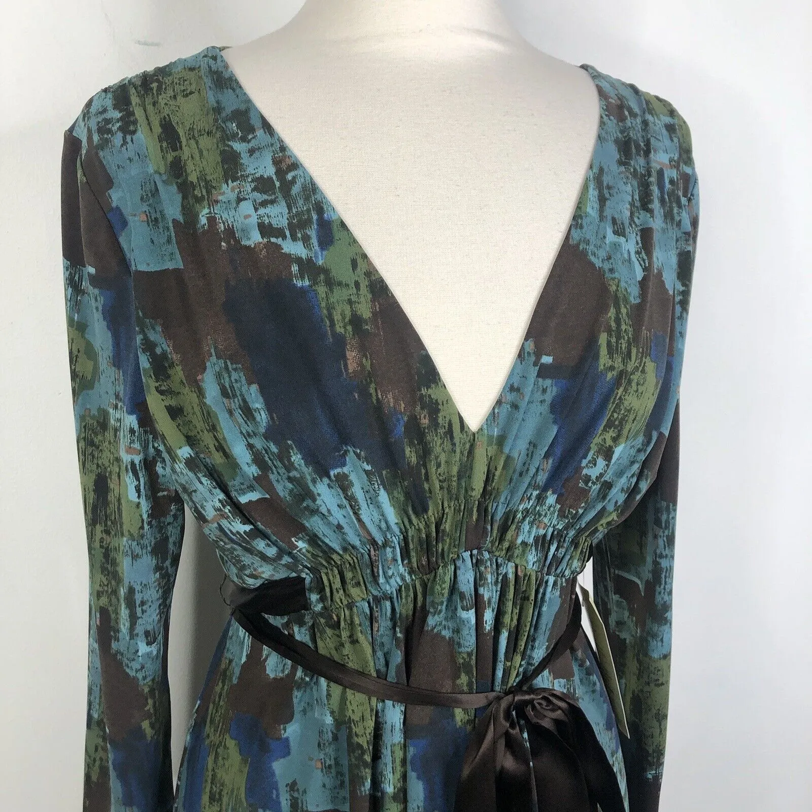 NEW BCBG MAXZRIA V-Neck Long Sleeve Multicolor Tie-Waist Dress Women's Large - Image 2