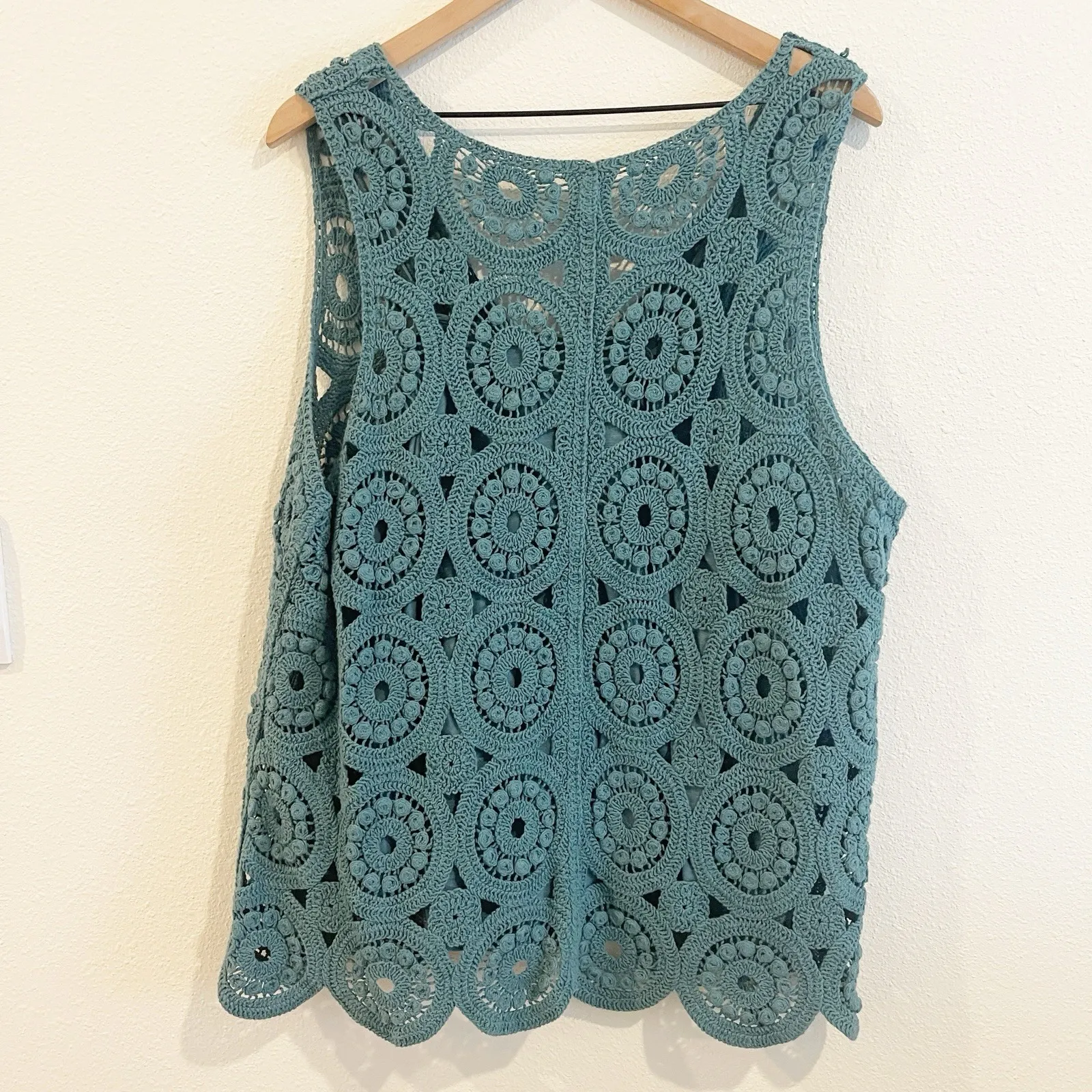 Womens Top 1X Crochet Sleeveless Blue Cottagecore Grannycore Boho Free People - Image 5
