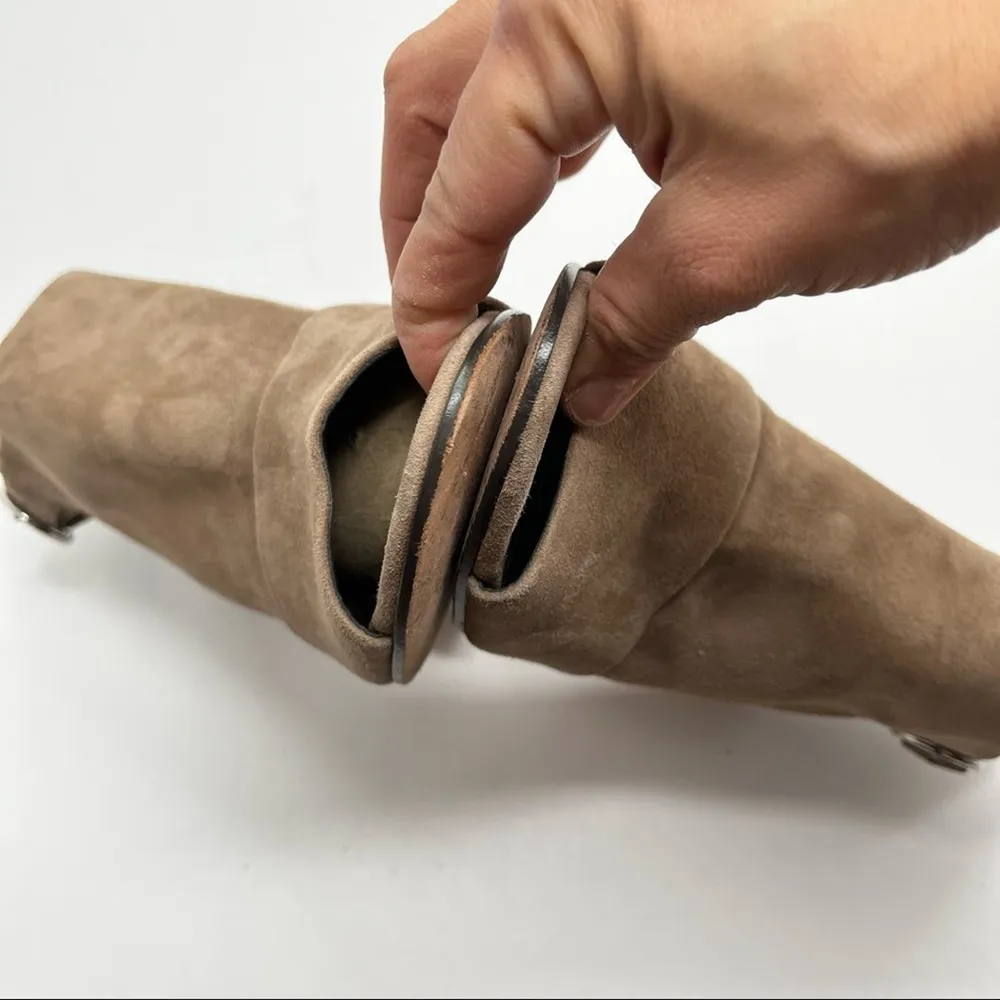 Via Spiga Women's Suede Leather Tan Open Toe Buckle Sling Bootie Block Heel 10 - Image 10