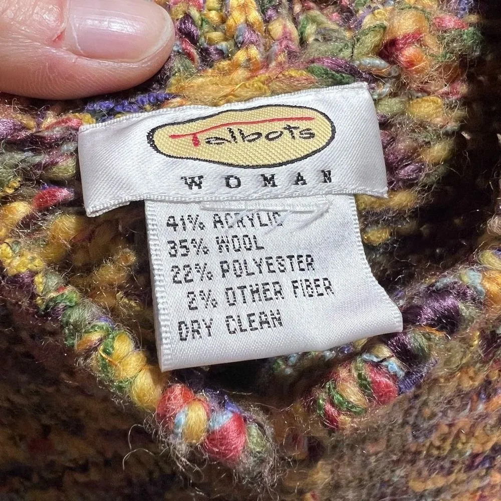 Talbots Womens Wool Blend Mock Neck Cardigan Sweater Vest Multi-Color Size Large - Image 4