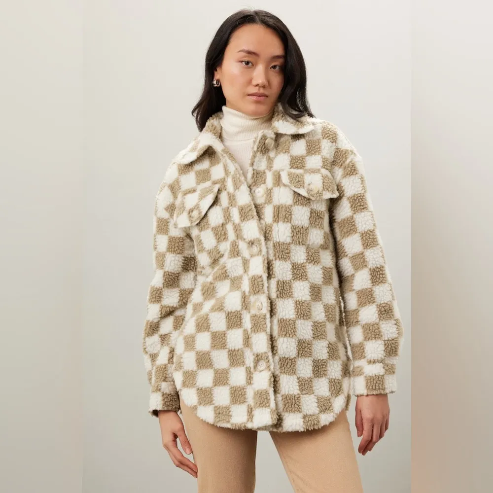 Louna Checker Print Jacket Camel and White Size Smalll​ Tan - Image 9