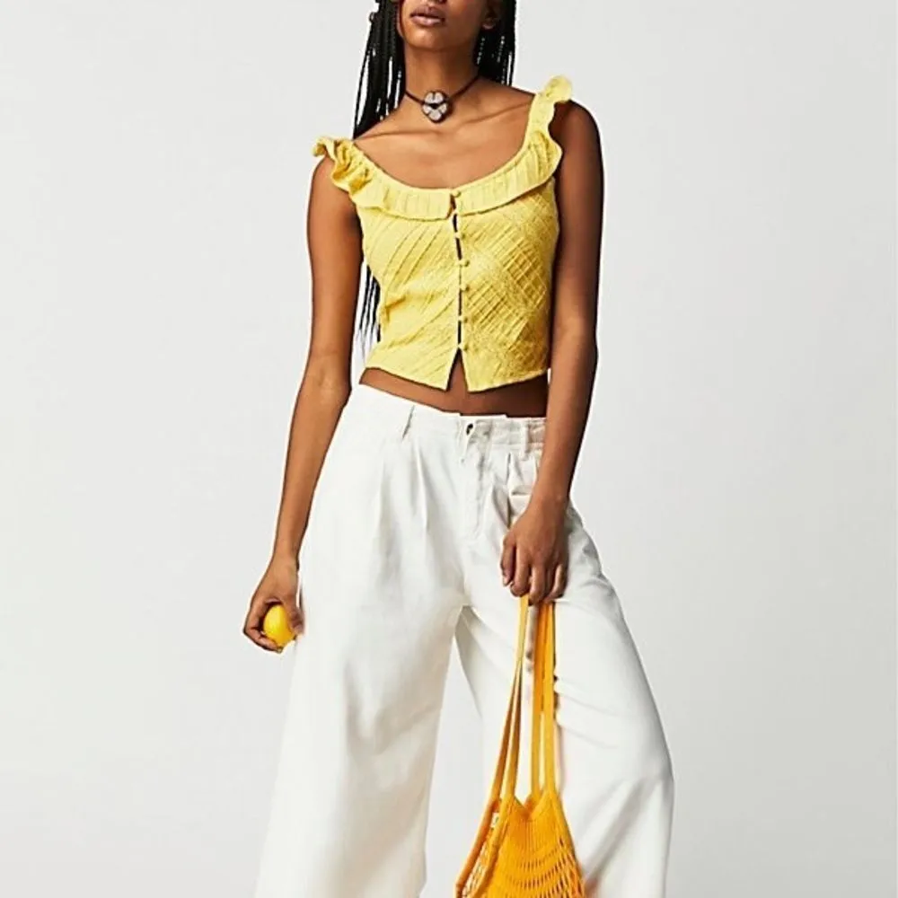 NWOT Free People Yellow Riviera Lace Tank Size Small - Image 3