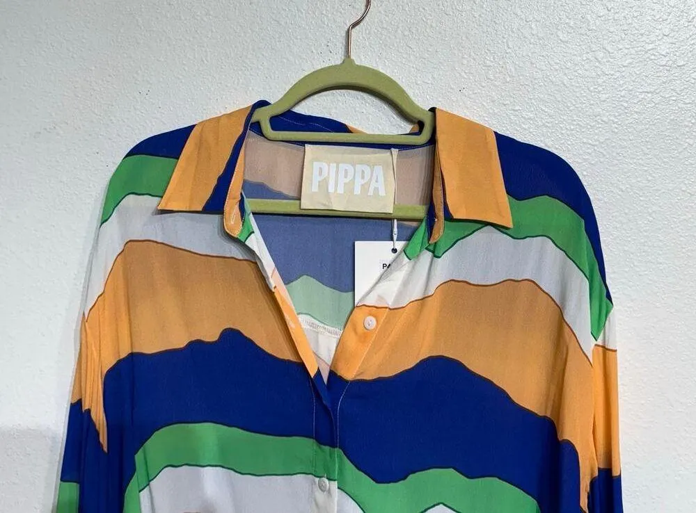 Pippa Multi Striped Button Down Shirt Sz S NWT Orange - Image 3